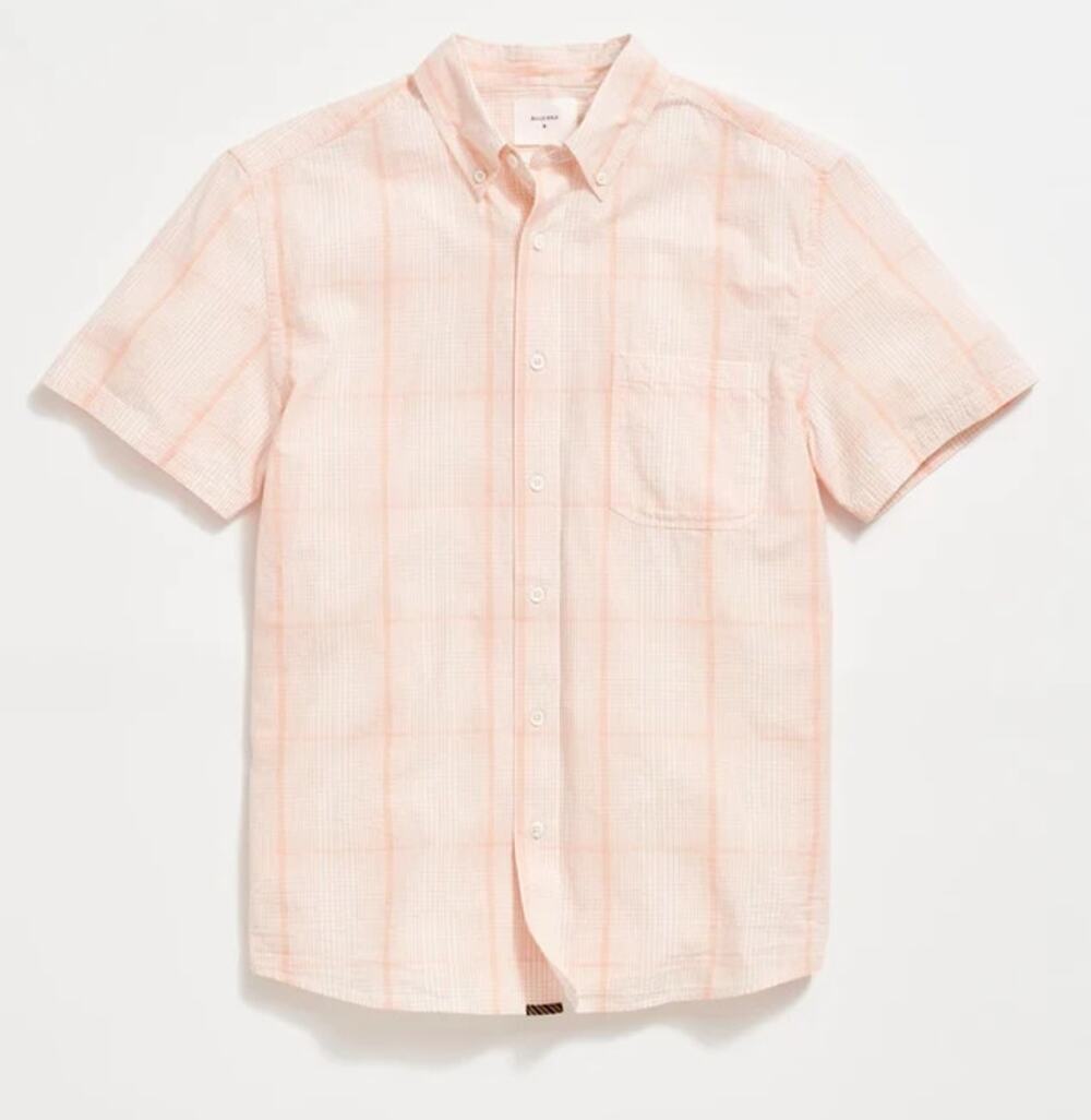 Billy Reid NWT Tuscumbia Short Sleeve Plaid Button Down Shirt Mens M Coral $178